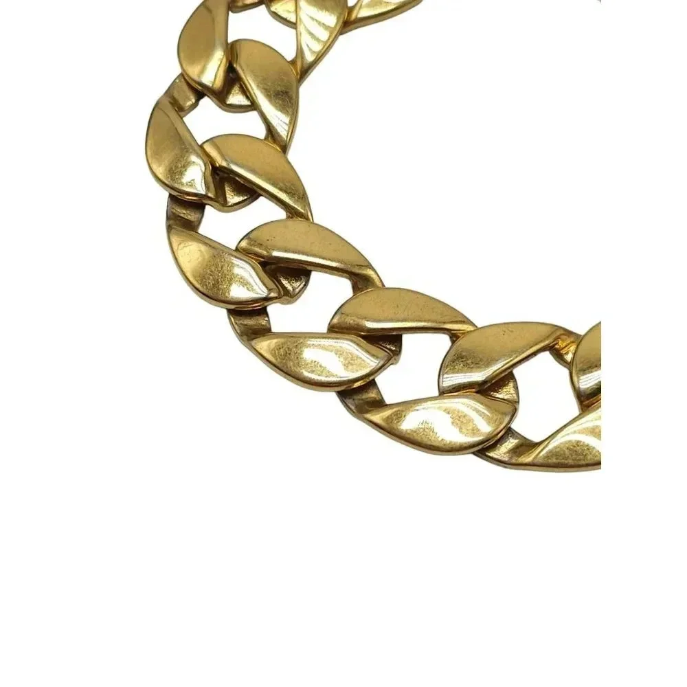Monet Cuban Chain Bangle Bracelet Fold Over Clasp Gold Tone Vintage  7.75
